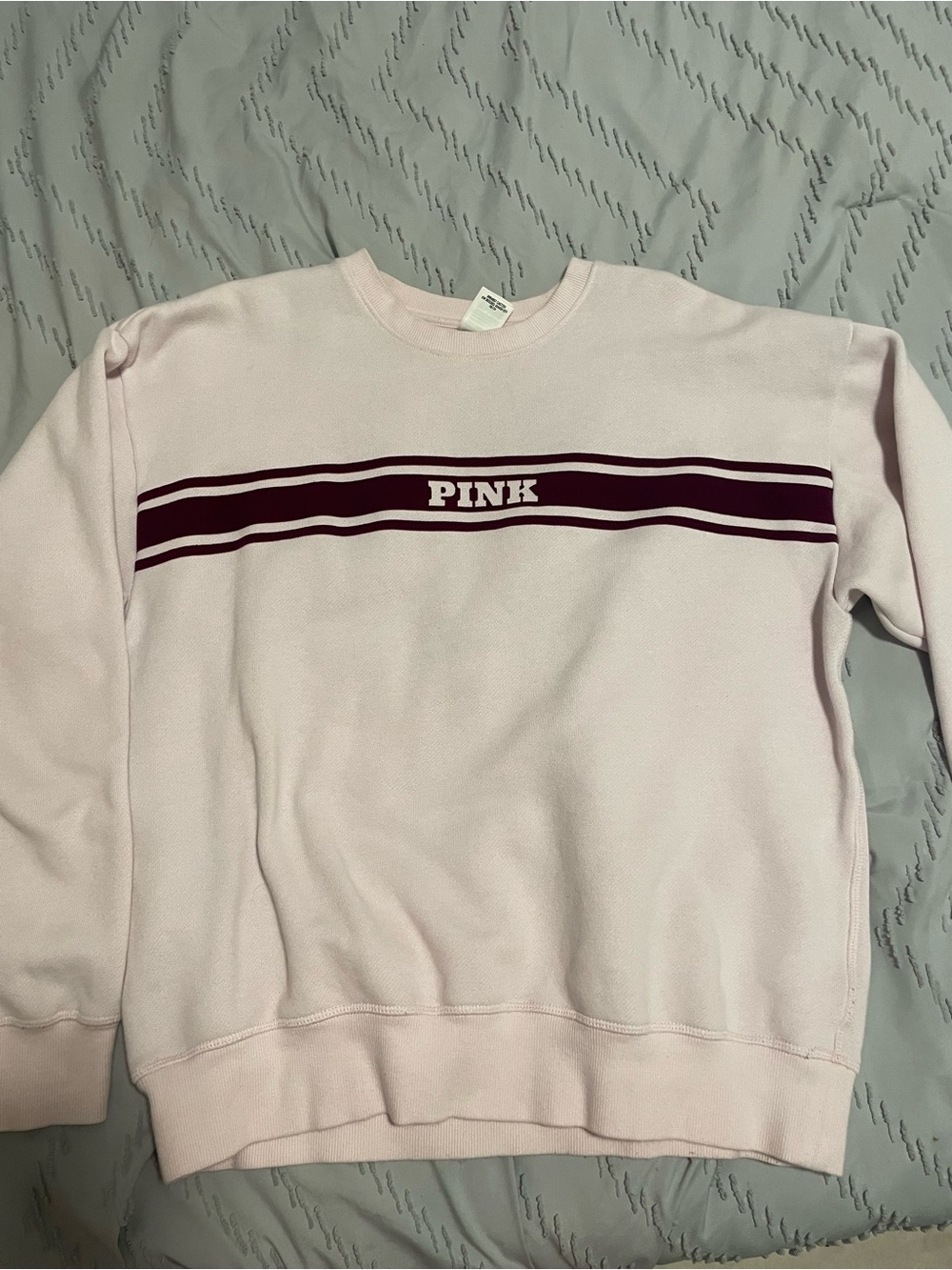 PINK Victoria's Secret Light Pink Crewneck Sweatshirt with Burgundy Stripes